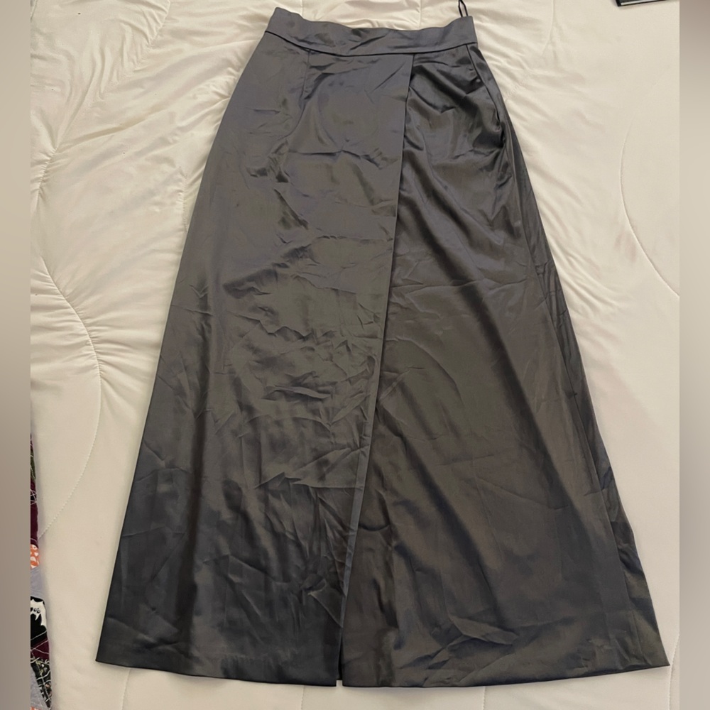 Twin sister size small heavy satin silver slit skirt.